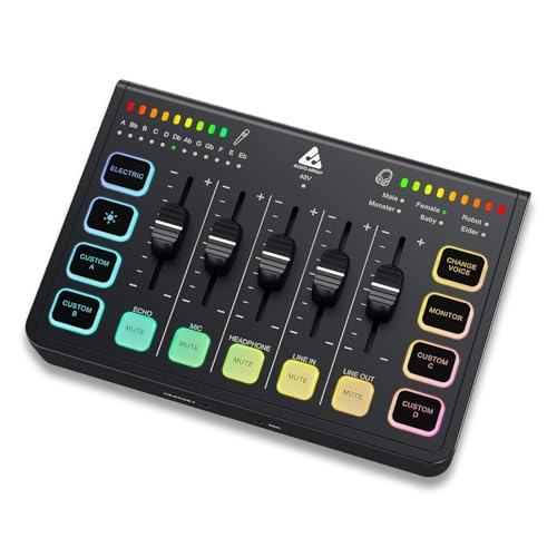 Image of Audio Array AI-06 Streaming Audio Mixer Sound Card | XLR, 1 /4 inch & line in | PC /Phone RGB Mixer with Volume Fader, Individual Control, Mute and Monitoring, 48V Phantom Power | Stream, Podcast & Karaoke