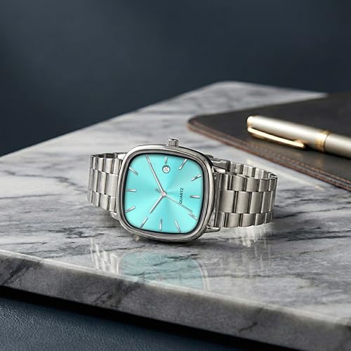 Image of Acnos Luxury Square Dial Quartz Watch for Men & Women - Stainless Steel Bracelet, Minimalist Analog Wristwatch with Date Window Pack of 1