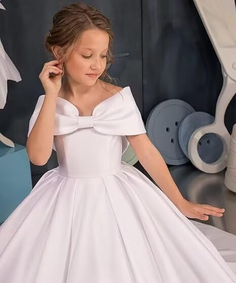 Satin Flower Girl Dresses for Wedding Off Shoulder First Communion Dress Pageant Dresses for Girls4