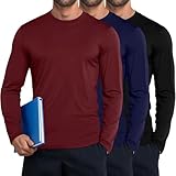 Neer 3 Pack Men's Long Sleeve Underscrub Tees Crew Neck Shirts Stretch Durable Undershirts Base Layers for Medical Uniforms(Wine Red, Navy Blue, Black,X-Large)