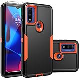 YZOK for Moto G Play 2023 Case,Moto G Pure Phone Case [Shockproof] [Dropproof] [Tempered Glass Screen Protector],Heavy Duty Protection Phone Case Cover for Motorola G Play 2023 (Black Orange)