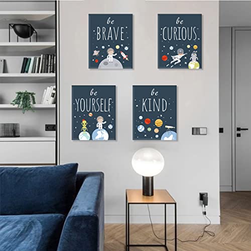 Image of CHDITB Frame Outer Space Art Print, Boys Planet Theme Canvas Posters, Set Of 4 (12' x 16') Space Canvas Wall Art For Kids Room Decor, Ready to Hang