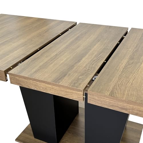 Image of 9 Piece Extendable Dining Table Set, Farmhouse Extendable Dining Table Set for 8, 78.74 inch Rustic Wooden Expandable Dining Table with 8 Grey Velvet Tufted Chairs, Expanding Dining Room Table Set for 8