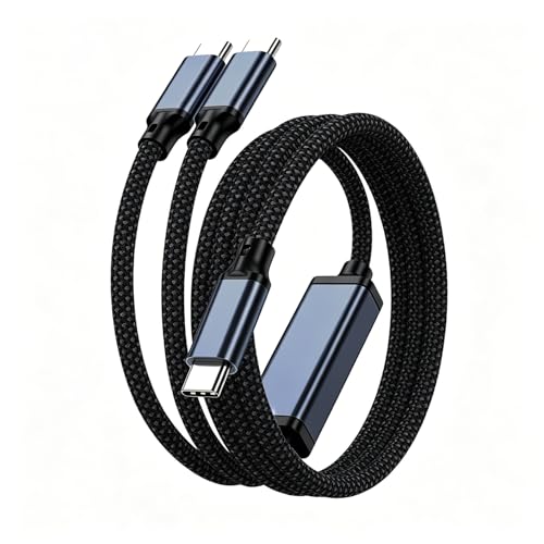 Image of Verilux 2 in 1 Type C to Dual C Cable 1.2M, PD 100W C Type Charger Cable with 480Mbps Data Transfer, Nylon Braided USB C for iPhone 17 /16 /15, Galaxy S26 /S25 /S24 /S23, Laptops, iPad, Switch, Blue-gray