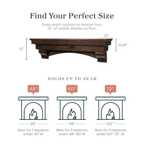 Image of MANTELSDIRECT Mantels Direct Salem Wood Mantel Shelf with Arched Corbels - Rosewood 72 Inch | Wooden Rustic Wall Mounted Shelf from Pine Wood - Perfect for Fireplaces, TVs & Decor