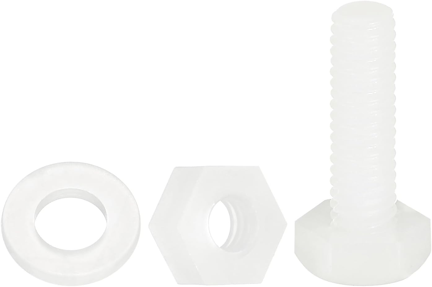 sourcing map 150 Pcs/50 Sets Nylon Hex Bolts, M4 x 15mm Plastic Full Threaded Hex Head Screws Bolts and Nuts with Flat Washers for Machinery Electronics Industrial Accessories, White