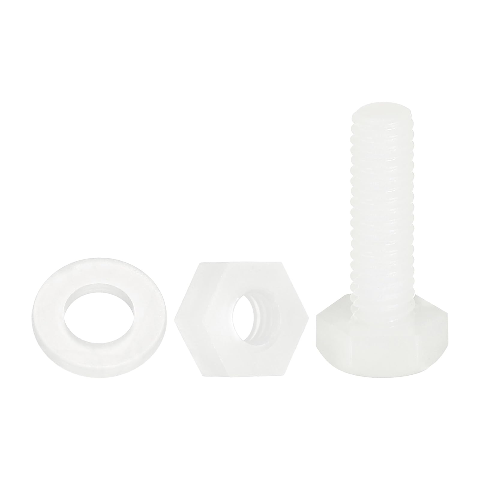 sourcing map 300 Pcs/100 Sets Nylon Hex Bolts, M4 x 15mm Plastic Full Threaded Hex Head Screws Bolts and Nuts with Flat Washers for Machinery Electronics Industrial Accessories, White