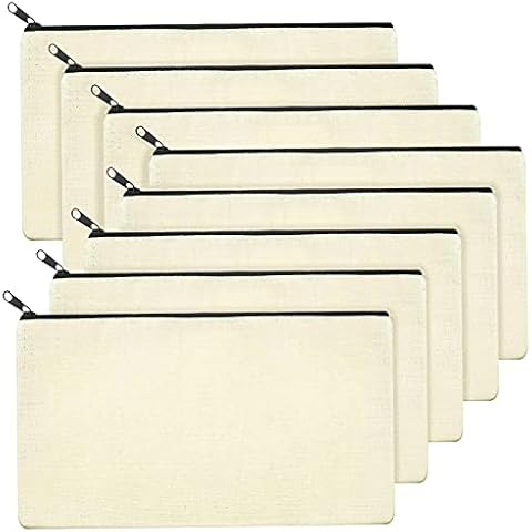 Toplive 8 Packs Canvas Federmäppchen, Baumwolle Blanko DIY Craft Pen Pouch Tasche Reißverschlusstasche Bleistift Aufbewahrungstasche Tragbare Büropapiertasche Cover