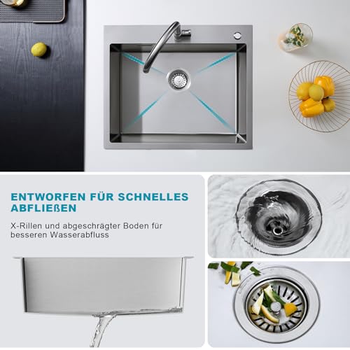 Évier de cuisine rectangulaire avec distributeur de savon et siphon complet 5550U - 6
