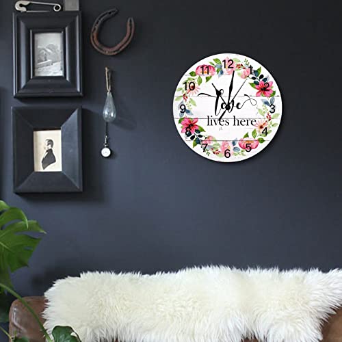 Horloge murale silencieuse grand format 38 cm guirlande fleurs - 5