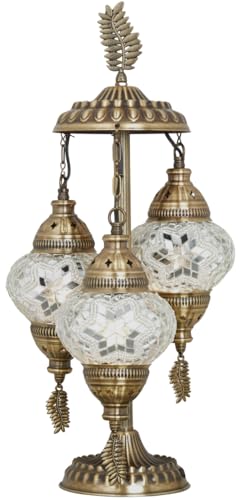 DEMMEX Impresionante lámpara de mesita de noche con mosaico marroquí turco bohemio de 3 globos, 53 cm