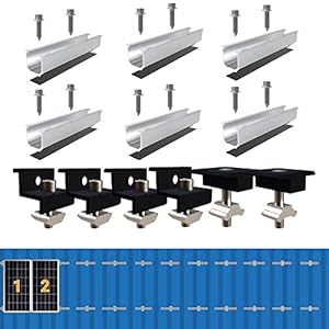 Solarmodul Halterung Kit 12cm und Zubehör Schwarz Eloxiert 30-35mm Verstellbar, Halterung für Solarmodule, Für Solarpanel Halterung, Trapezblech Flachdach Montage PV Befestigung Set