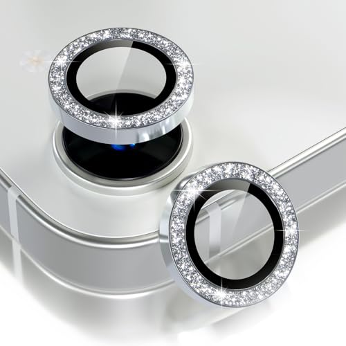 Choiche Compatible for iPhone 17e / 16e Camera Lens Protector Bling 9H Tempered Glass Camera Cover Screen Protector Metal Ring Decoration Accessories(Glitter-Silver)