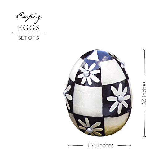 Mackenzie-Childs Black And White Capiz Eggs, Summer And Spring Table Decorations, Home Decor Collectible, Capiz Shell Eggs, Set Of 5 #TOP3