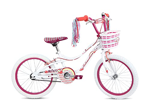 Schwinn Mythic - Bicicleta para niños, neumáticos de 18 pulgadas, marco Smartstart de 25 cm, con timbre y cesta, frenos de pinza, recomendada entre 5 y 8 años, blanco con unicornios