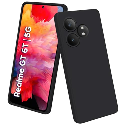 Image of for [ Realme GT 6T 5G ] Liquid Silicone Back Case Cover Flexible |Inner Lining| with Camera Protection Back Cover for [ Realme GT 6T 5G ] - Black