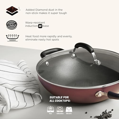Image of Meyer Merlot Aluminium Non-Stick Kadai | Kadhai with Glass Lid | Kadai for Deep Frying and Stir Frying | Gas and Induction Compatible ) 100% Toxic Free, 26cm / 3.24 Litre