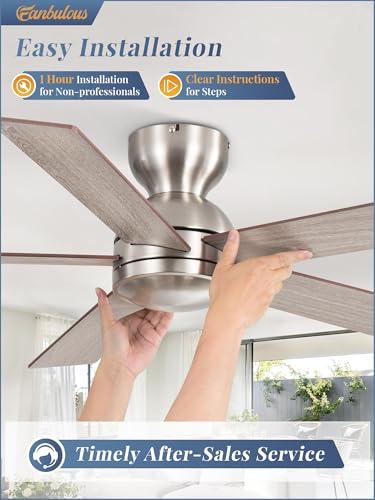 Image of Fanbulous 48 Inch Low Profile Ceiling Fan no Lights, Modern, Brushed Nickel