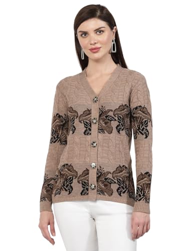 Image of Kalt Women Sweater for Winter Woolen Acrylic Full Sleeves V Neck Floral Design Cardigan Sweater for Women