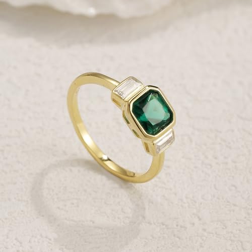 AFFY Solitaire Engagement Ring, 6X6MM Asscher Shape Zambian Emerald Lab Grown Gemstone & Created Moissanite Wedding Rings for Her In 14K Gold Over Sterling Silver (1.10 Cttw)4