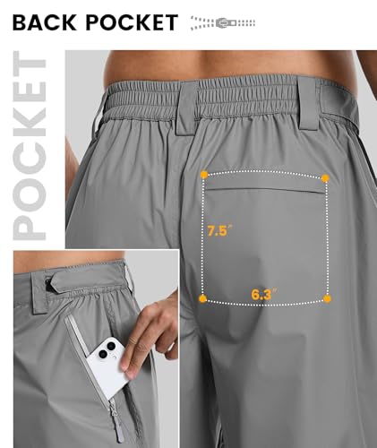 Mens Golf Hiking Rain Pants Lightweight Waterproof Breathable Mesh Lining Windproof Outdoor Pants with 3 Zipper Pockets 6