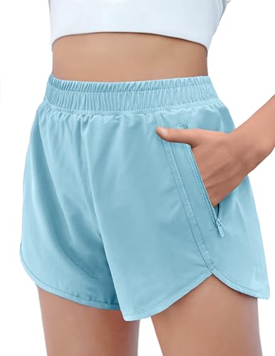 Image of Zaclotre Girls Athletic Shorts with Zipper Pockets High Waisted Running Shorts Soccer Gym Sports Active Short for Kids