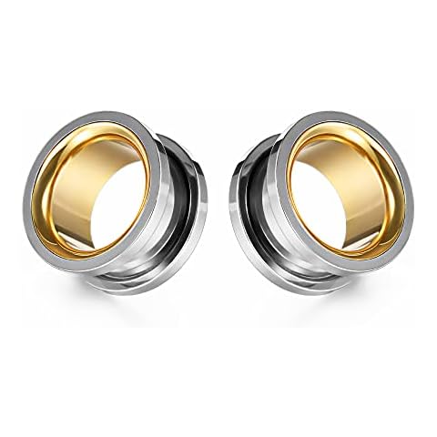 POBAISITER 2PCS Stainless Steel Screw Ear Gauges Tunnels Hollow Double Flare Silver Gold For Man For Woman Body Piercing Jewelry6mm-30mm Stretcher Cover