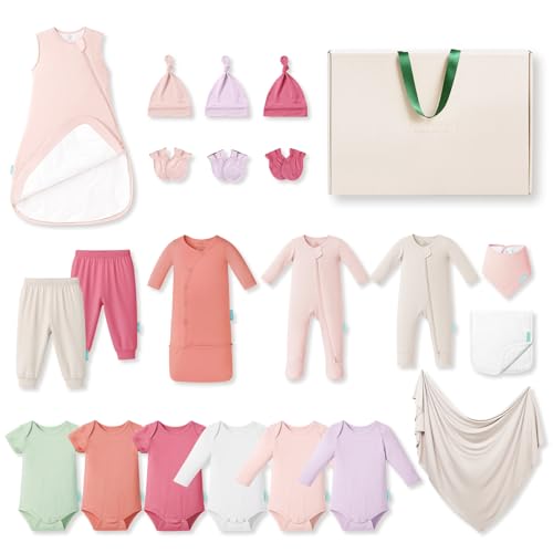 PurComfy Bamboo Newborn Clothes Gift Set: 21-Piece Baby Layette Set, Infant Clothes Essentials — Everything Premium Set 0-3 Months Pink