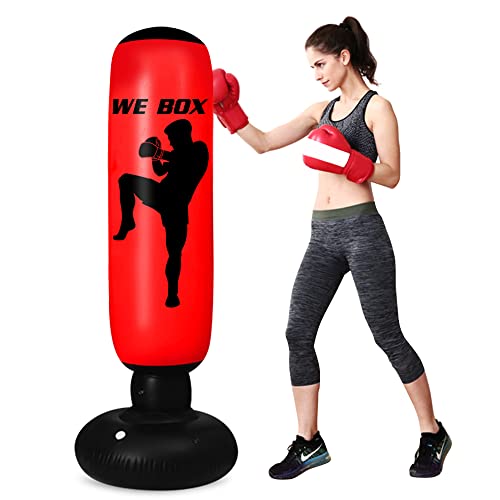 Christmas Kids Punching Bag, Inflatable Punching Bag 63Inch Freestanding Punching Bag with Stand Adults/Kids Standing Boxing Bag for Practicing Kickboxing MMA Karate (Boxing)
