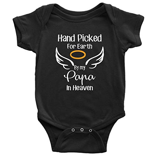Newborn Infant Baby Rompers Hand Picked for Earth by My Papa in Heaven Summer Winter Bodysuit (6 Months) Black