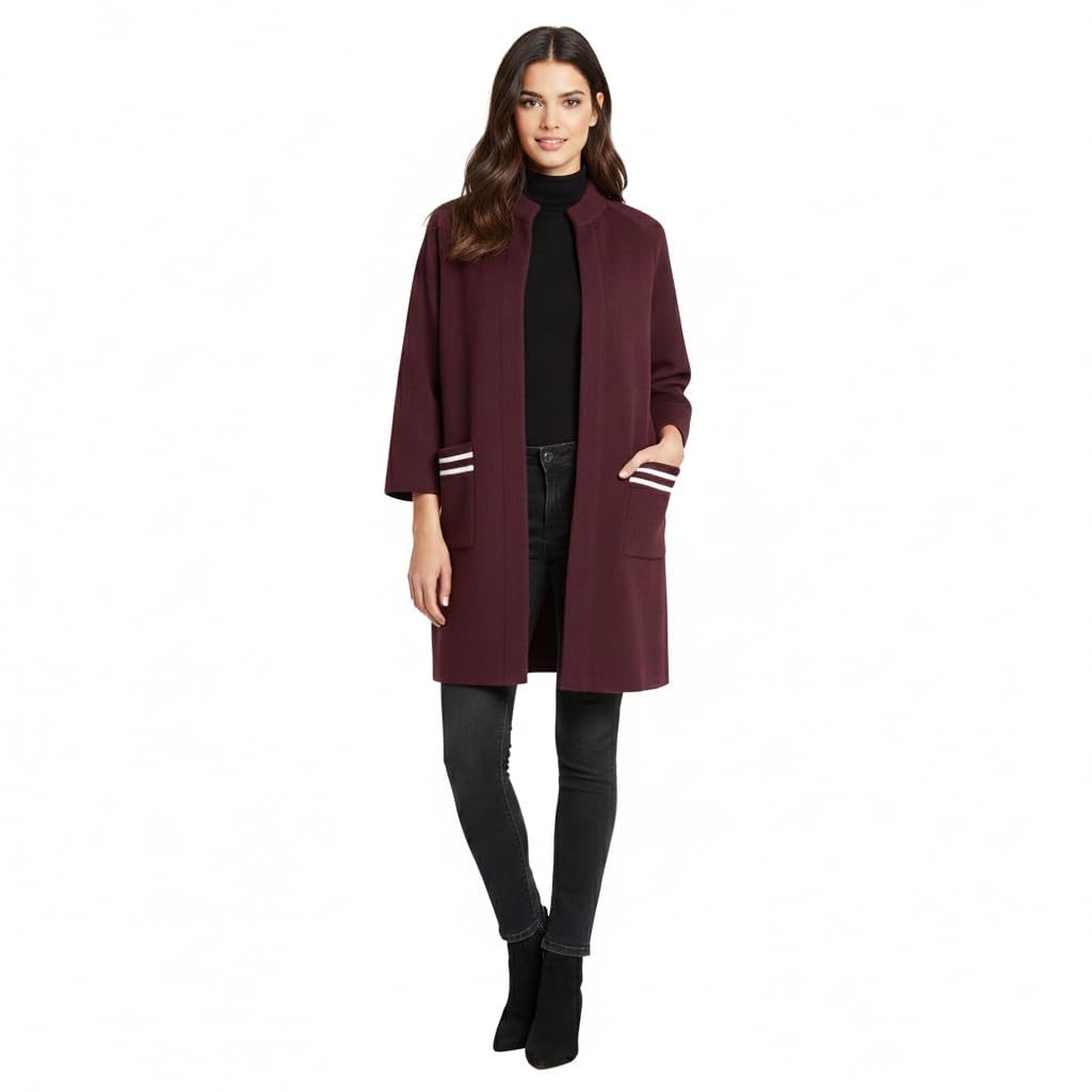 Women Maroon Long Open Front Cardigan Coat Single Piece Casual Winter Overcoat With Pockets Free size Bust 41 Inch-image-38