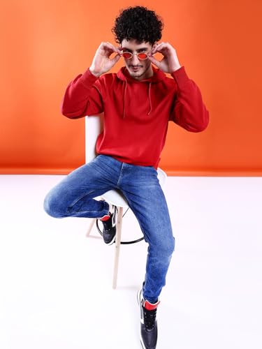 Image of The Indian Garage Co Men Regular Fit Solid Overhead Hooded Sweatshirt