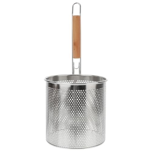 STOBAZA Noodles Strainer Colander Fry Basket Ramen Pasta Basket Stainless Steel Mesh Spider Strainer with Wooden Handle, Fine Mesh Skimmer for Rinsing Straining Boiling Frying