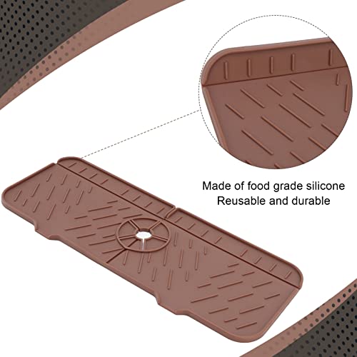 Ghzste Faucet Absorption Mat Washable Reusable Silicone Water Catcher Mat Sink Countertop Kitchen Bathroom RV (Brown) - Image 2
