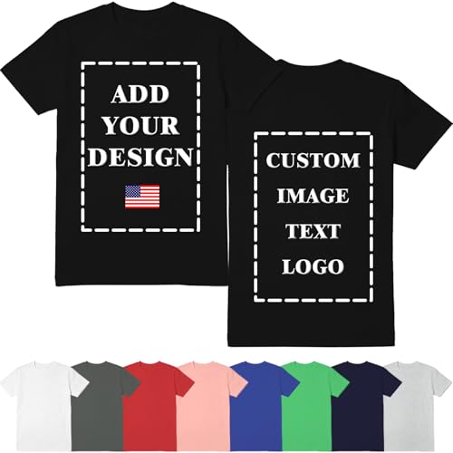 ISUNMEA Custom Photo T-Shirts for Men Design Your Own Personalized Shirt on Front&Back Cotton Tess...