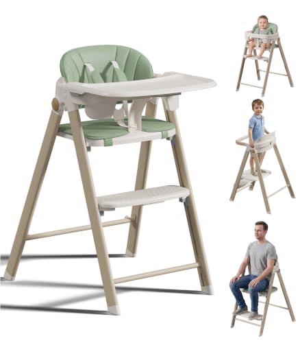 Convertible Baby Highchair &amp; Foldable Toddler Standing Tower, Green