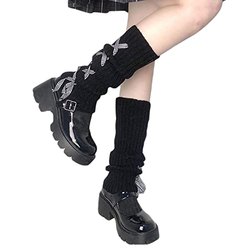 Image of Lolita Knit Leg Warmers Ribbon Bow Knot Japanese Cable Knit Footless Boot Socks Kawaii Leg Sleeves