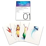 Watercolor Paper and Video Tutorials, 300gsm, Cold Pressed, 12 Pages. Tutorial Pad and Video Tutorial Series for Beginners by Chromatek, 6 Illustrations x 2 Each.