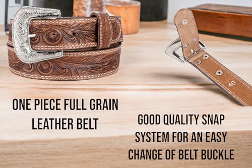 F&L CLASSIC mens Western full grain Leather belt Strap w/Snaps for Interchangeable Buckles, USA,2