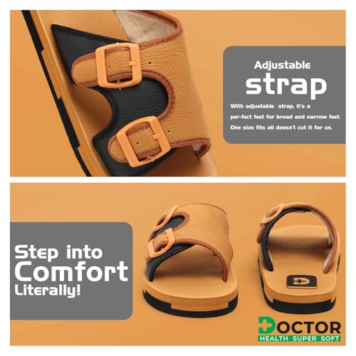 Image of DOCTOR HEALTH SUPER SOFT Men Comfortable Double Strap Slippers with Adjustable Buckles, Cushioned Footbed and Anti Slip Sole, Casual Everyday Wear Sliders for Indoor and Outdoor Use