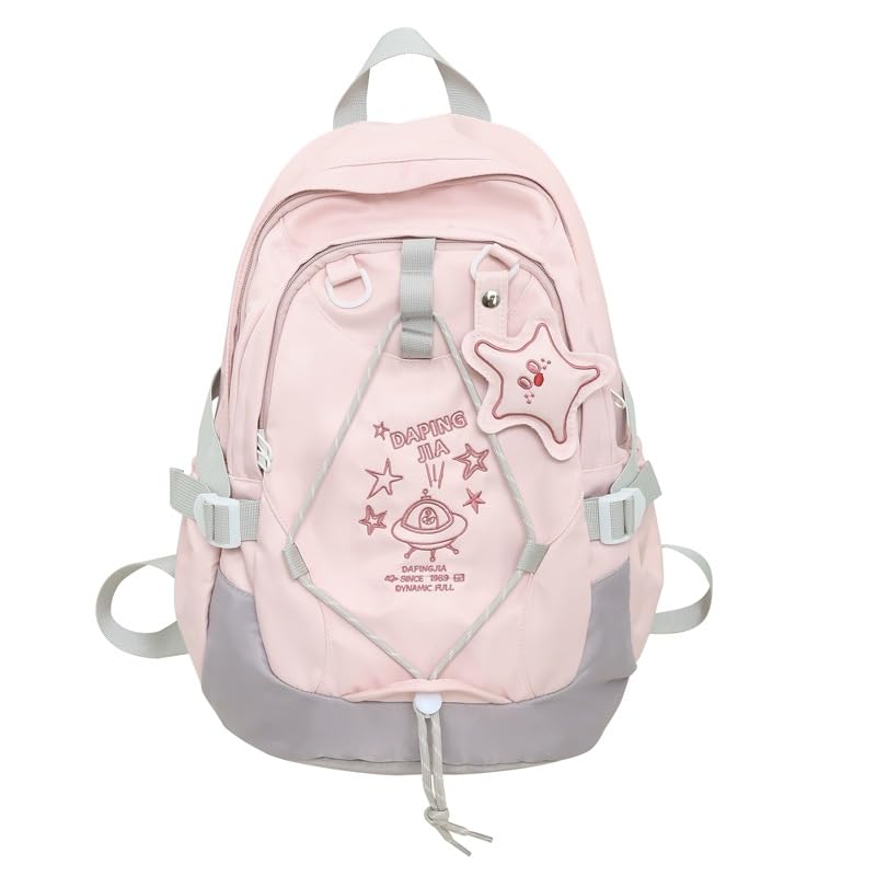 Kawaii Y2K Backpack for Women Men, Cute Large Capacity Durable Daypack Bookbag Laptop Shoulder Bag Daily Use Bags (pink colour)