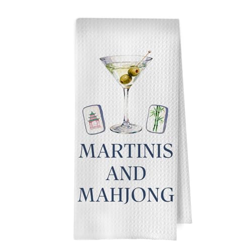 Image of Mahjong Martini Kitchen Towels - Martini Mahjong Gifts Decorative Waffle Dish Towels, Cocktail Gifts for Women Hand Towel, Cocktail Lover Gift Tea Towel, 16x24 Inch