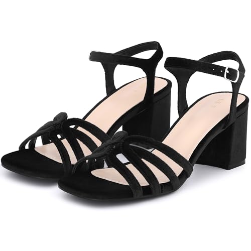 Allegra K Allegra K Women's Square Toe Slingback Chunky Heels Velvet Black Sandals 7 M US