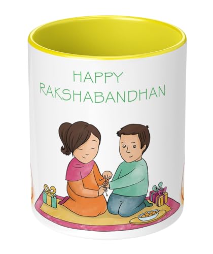 Image of Rakhi for Brother Printed Mug with Keychain Best Rakhi Combo Gift for Brother & Sister Rakshabandhan Return Gifts for Sister White 350ml Coffee Mug(Pack of 5)(Combo Set)(RMCKRCG608)