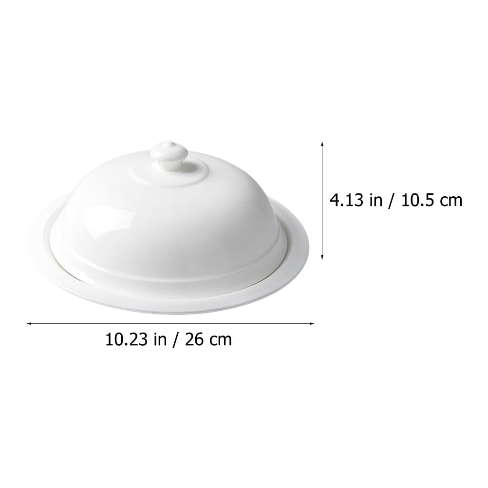 DOITOOL Piatto da bistecca in ceramica, moderno, bianco, rotondo, con coperchio a cupola, 26 x 25 x 10 cm, per feste, matrimoni, ristoranti