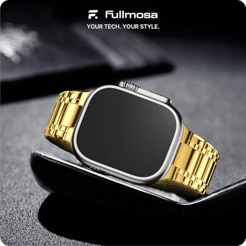 Image of Fullmosa Metal Bands With Case [Watch NOT Included] Compatible Apple Watch Strap 49mm,Steel Apple Watch Band for iWatch Ultra 3 /2 /1,49mm,Golden