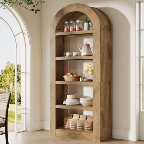 Image of Tribesigns 70.9'' Tall Arched Bookshelf, 5-Tier Open Bookcase Display Shelves Organizer for Living Room, Bedroom, Library, or Office, Natural