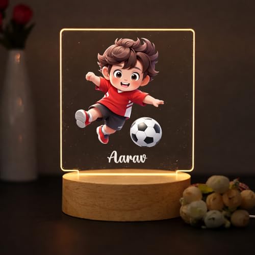 Image of SNAPTRAP LED Name Light Customized | Personalized Football Acrylic Lamp with Wooden Base | Custom Name Night Light for Kids, Boys & Men | USB Powered Sports Room Decor Gift