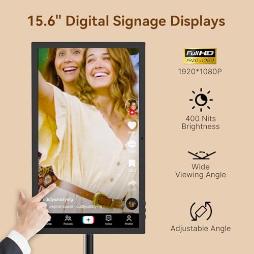 Image of Touch-Screen Self Service Kiosk, Interactive Digital Display Stand with Pedestal Base, Digital Signage,FHD Information Kiosk,Applicable for Content Query and Information Publishing (15.6 inches)