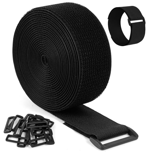 Ainiv Bridas Reutilizables De 5m Con 15 Hebillas, 1 Rollo Bridas Para Cables, Sujeta Cables Correas Corte Libre, Gancho Y Bucle Organizador Cables Multiusos Para Oficina, Hogar 5m X 5cm, Negro